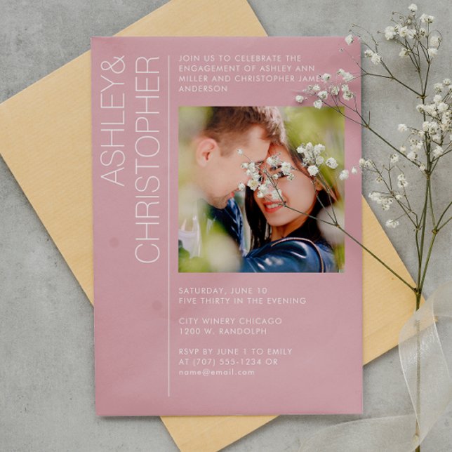 Modernes Minimal Dusty Rose Engagement Party Foto Einladung (Von Creator hochgeladen)