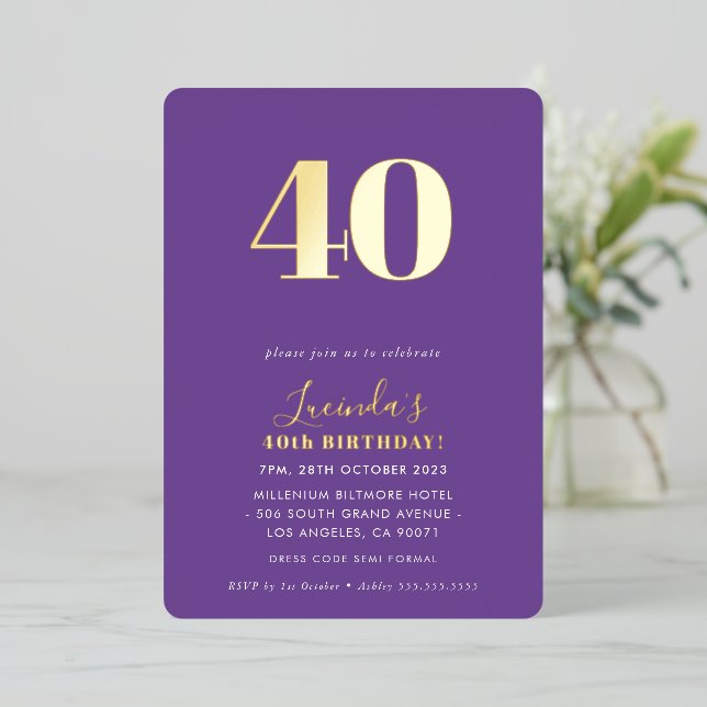 MODERNES MINIMAL einfaches 30. Party lila Folieneinladung (Stehend vorne)