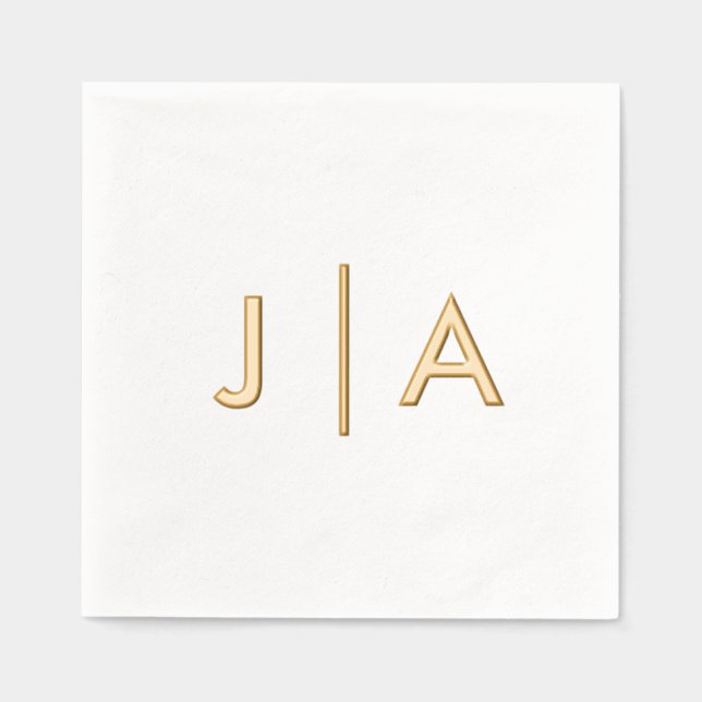 Modernes Minimal einfaches Hochzeitmonogramm Servietten Mit Folie (Vorderseite)