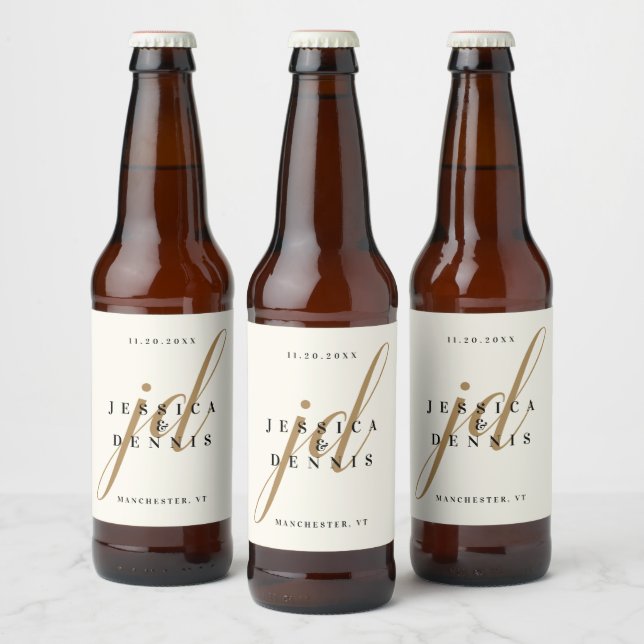 Modernes Minimal-Elegant-Kalligrafie-Script-Monogr Bierflaschenetikett (Flaschen)