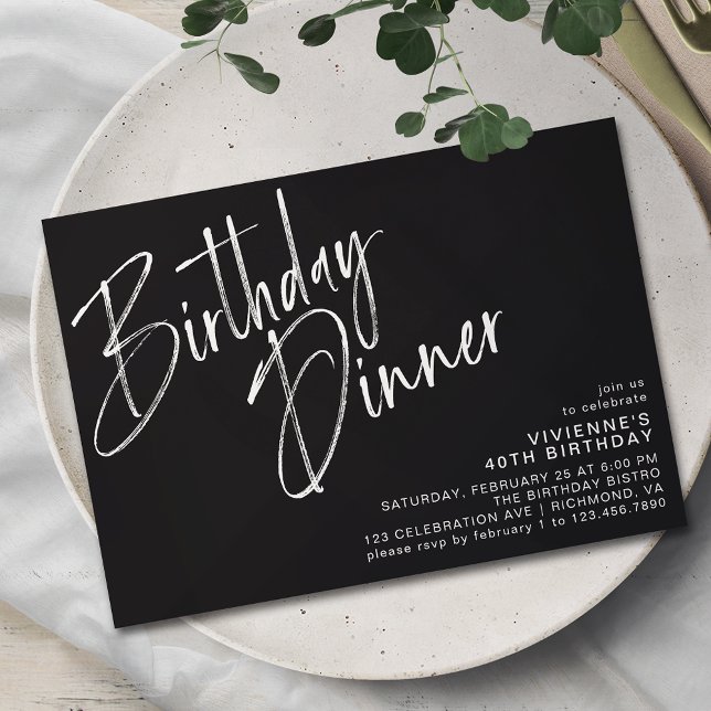Modernes Minimal | Elegantes Black Birthday Dinner Einladung (Von Creator hochgeladen)