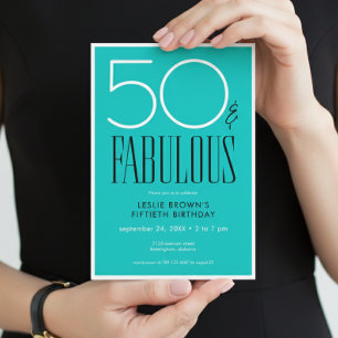 Modernes Minimal Fifty Fabulous Helles Aqua Geburt Einladung