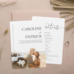 Modernes Minimal Foto-Hochzeitdetails & Einladung