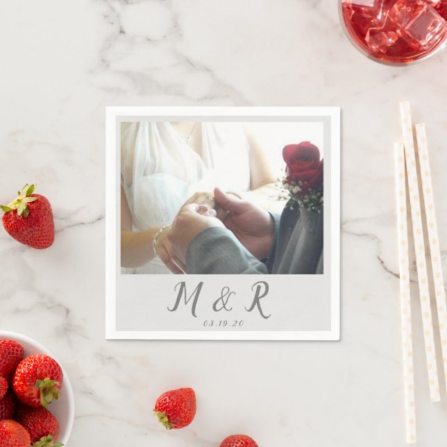 Modernes Minimal-Foto-Hochzeitslogo Grau Serviette (Beispiel)