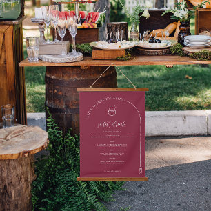 Modernes Minimal Hochzeitmenü Bar Wandteppich Mit Holzrahmen