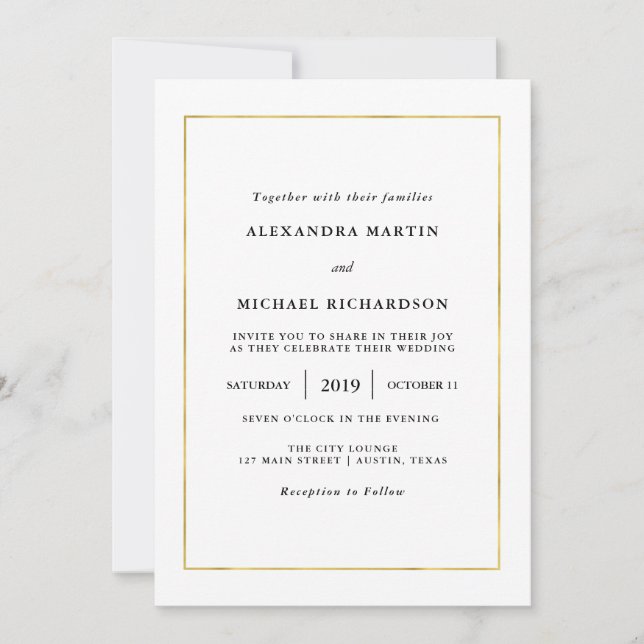 Modernes Minimal | Imitate Goldbrände Hochzeit Einladung (Vorderseite)