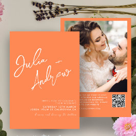 Modernes Minimal-Kalligrafie-QR-Foto Hochzeit Einladung