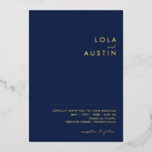 Modernes Minimal Lässige Hochzeit von Navy und G Folieneinladung