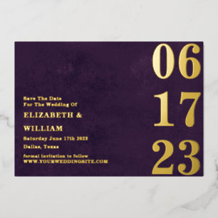 Modernes Minimal Lila Gold Foto Save the Date Folieneinladung