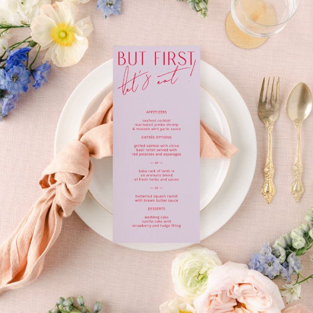Modernes Minimal Lila & Magenta Wedding Menu Menükarte (Von Creator hochgeladen)