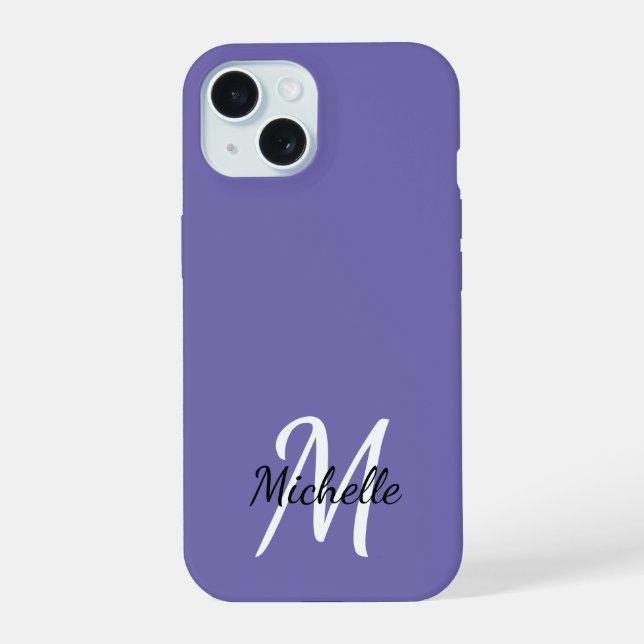 Modernes Minimal Lila Monogramm iPhone 15 Hülle (Rückseite)