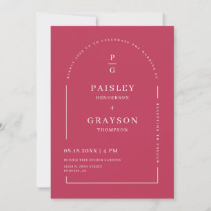Modernes Minimal Magenta Arch QR Foto Hochzeit Einladung