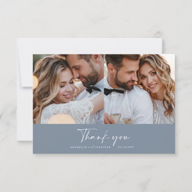 Modernes Minimal-Meilenstein-Foto Hochzeit danke b Einladung (Vorderseite)