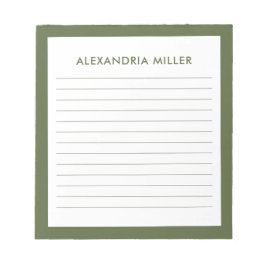 Modernes Minimal Monogram Name Olive Notizblock