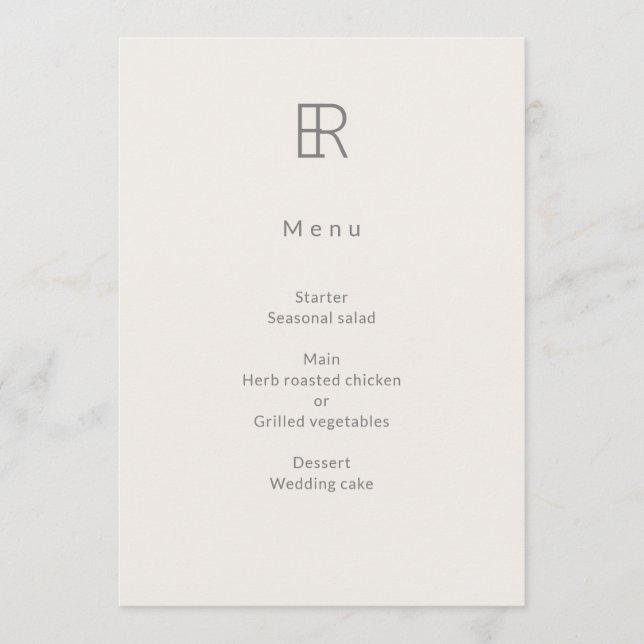 Modernes Minimal Monogramm Hochzeit Menükarte (Vorderseite)