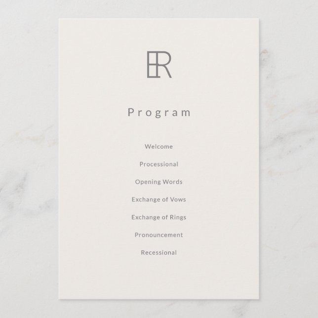 Modernes Minimal Monogramm Hochzeitsprogramm Programm (Vorderseite)
