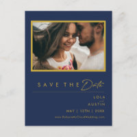 Modernes Minimal Navy Blue Gold Foto Save the Date