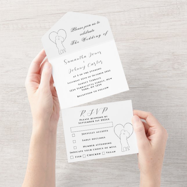 Modernes Minimal-Paar Elegante Rustikale Hochzeit All In One Einladung (Abreißen)