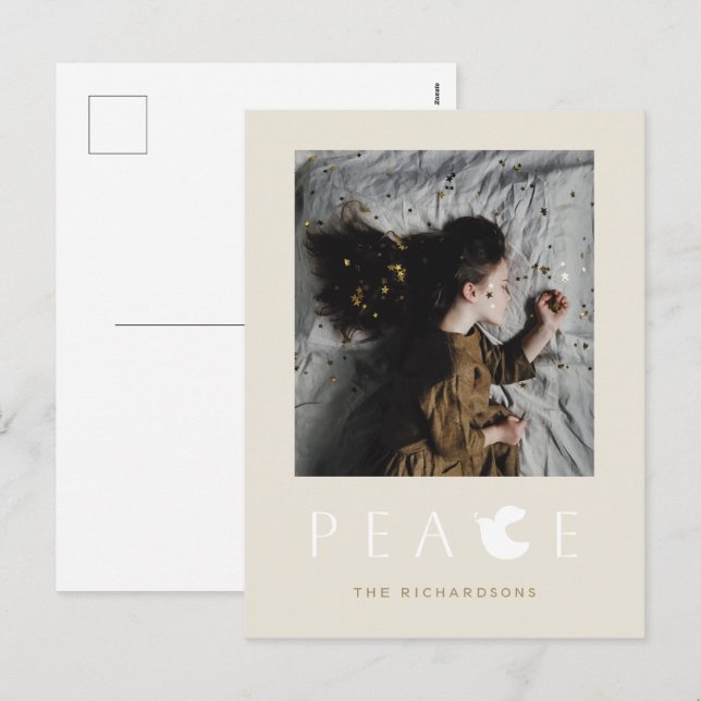 Modernes Minimal Peace Dove Holiday Foto Postkarte (Vorne/Hinten)