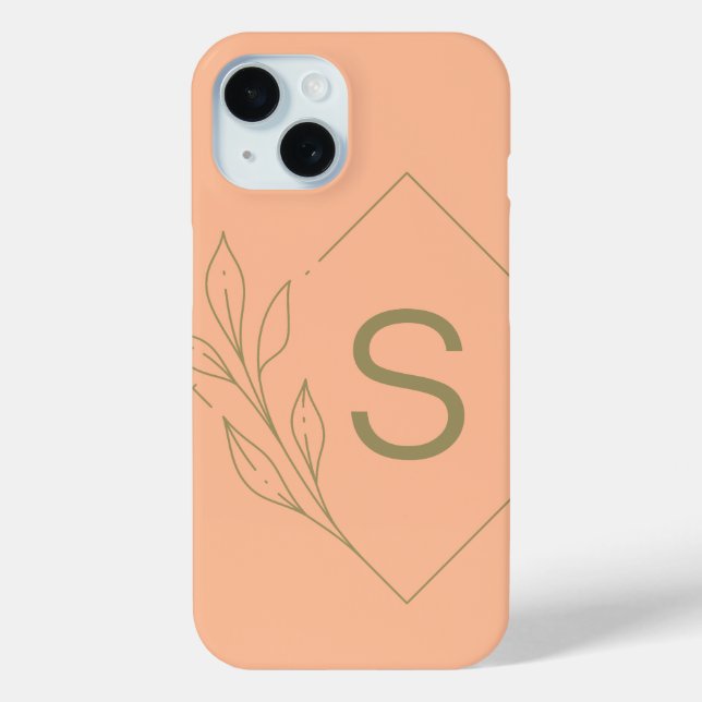 Modernes Minimal Peach Monogram Initial Botanical Case-Mate iPhone Hülle (Rückseite)