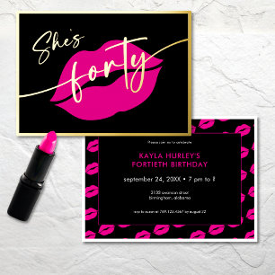 Modernes Minimal-Pink-Lippen-Vierzigster Geburtsta Folieneinladung