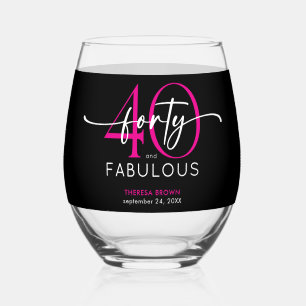 Modernes Minimal-Pink Vierzig Fabelhaft Schriftzug Weinglas Ohne Stiel