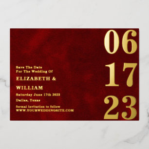 Modernes Minimal Red Gold Foto Save the Date Folieneinladung