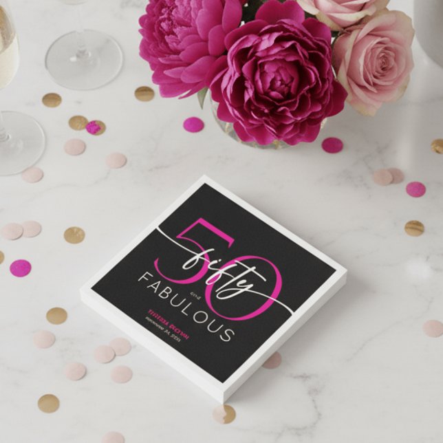 Modernes Minimal Rosa Fünfzig Fabelhaft Schriftzug Serviette (Von Creator hochgeladen)