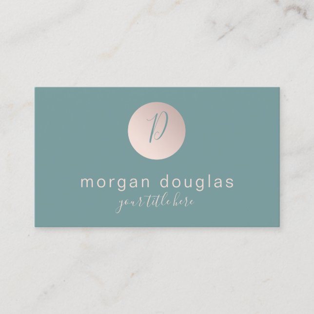 Modernes Minimal-Rose-Goldgrün-Monogramm  Visitenkarte (Vorderseite)