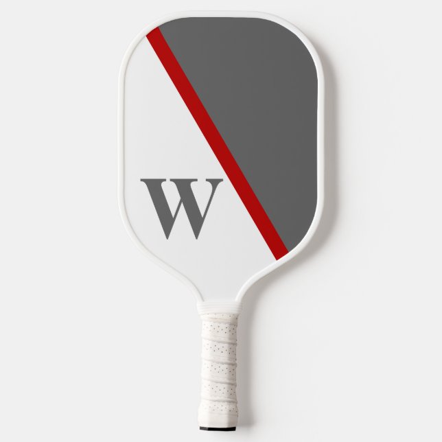 Modernes Minimal Rot-Weiß und Grau-Monogramm Pickleball Schläger (Rückseite)