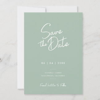 Modernes Minimal Sage Green Script Foto Hochzeit Save The Date
