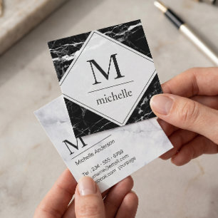 Modernes Minimal Schwarz-weiß-Marmormonogramm-Logo Quadratische Visitenkarte