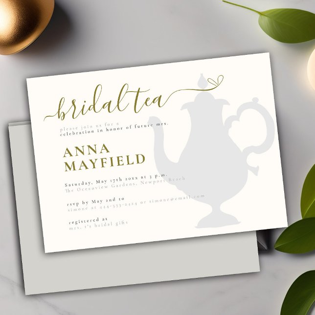 Modernes Minimal Schwarz-weißes Gold Bridal Tea Pa Einladung (Von Creator hochgeladen)