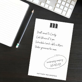 Modernes Minimal Schwarz-weißes Monogramm Post-it Klebezettel