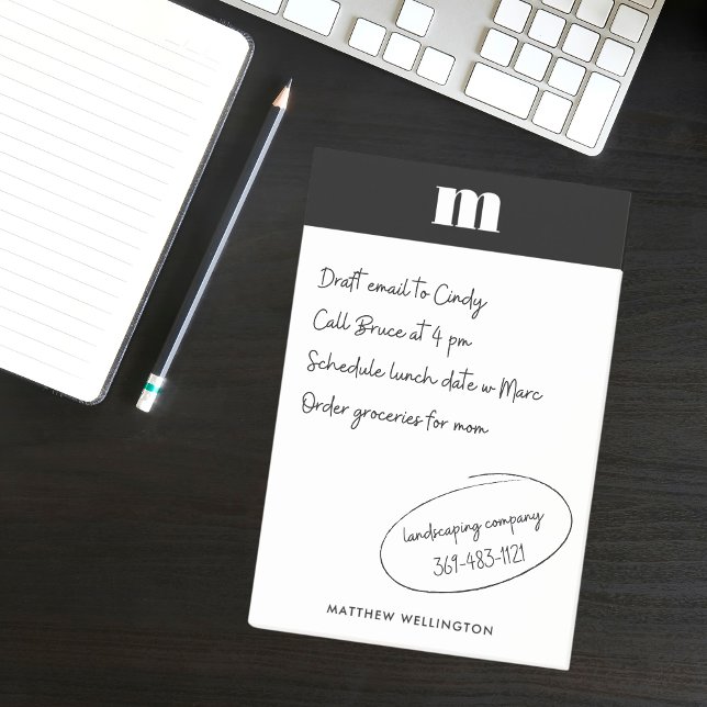 Modernes Minimal Schwarz-weißes Monogramm Post-it Klebezettel (Von Creator hochgeladen)