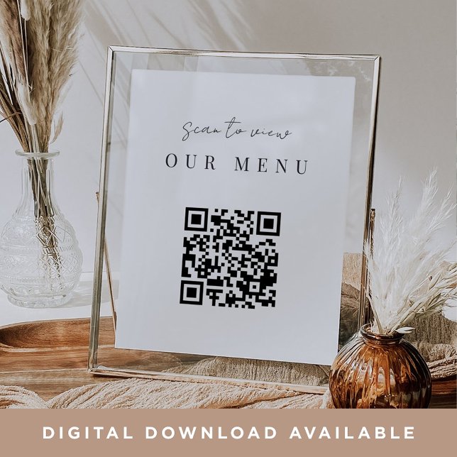 Modernes Minimal-Script QR Code-Hochzeitmenü Poster (Von Creator hochgeladen)