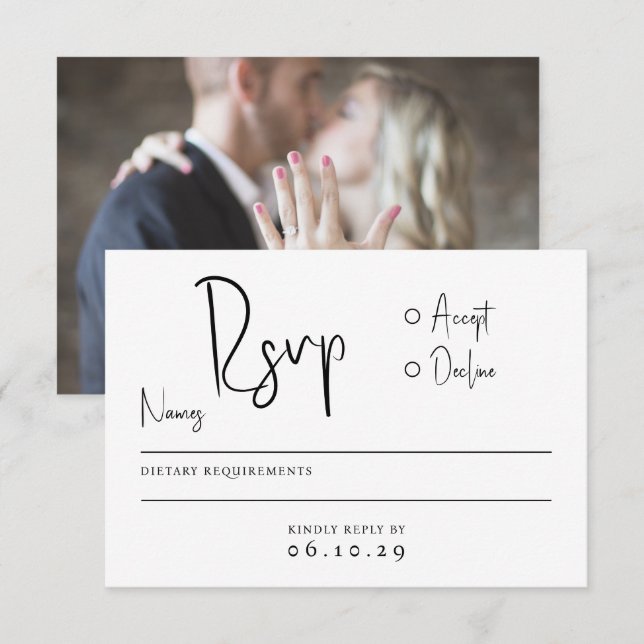 Modernes Minimal-Script-Typografie-Foto Hochzeit RSVP Karte (Vorne/Hinten)
