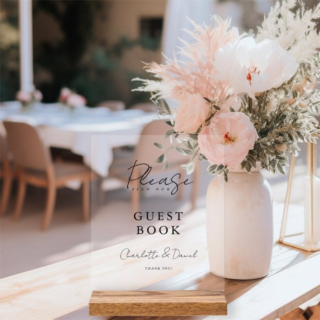 Modernes Minimal Script Wedding Guestbook Acrylschild (Von Creator hochgeladen)