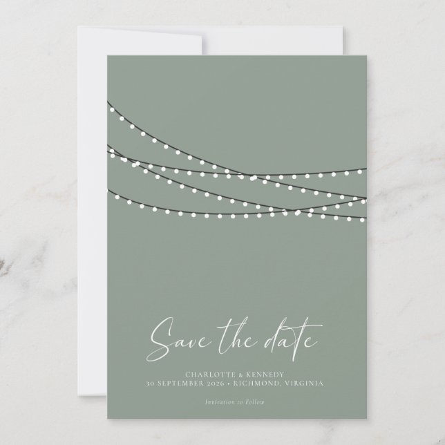 Modernes Minimal String Lights Foto Save the Date (Vorderseite)