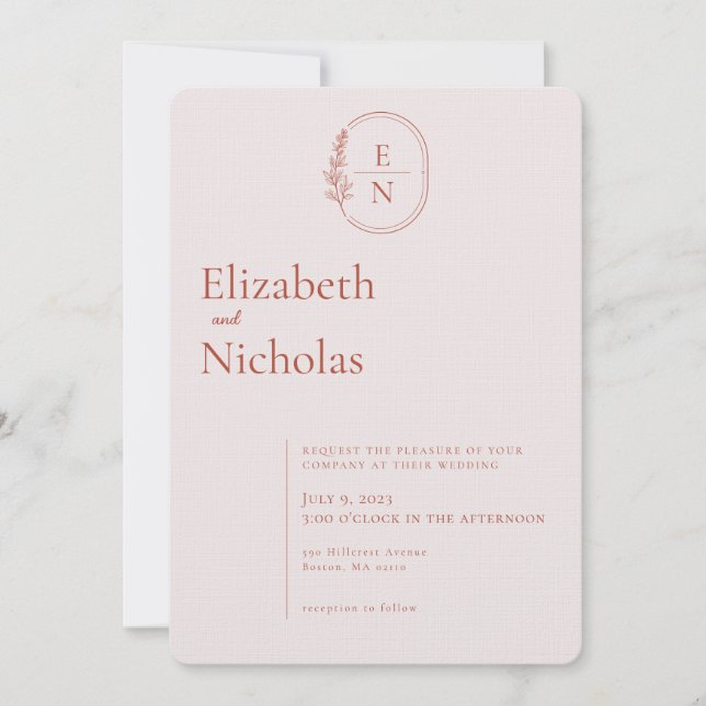 Modernes Minimal | Terracotta & Blush Wedding Einladung (Vorderseite)