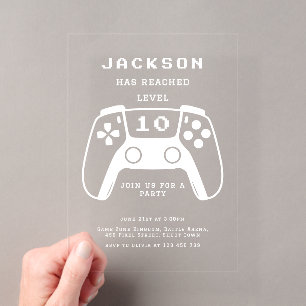 Modernes Minimal-Up-Gamer-Kindergeburtstag-Party Acryleinladungen