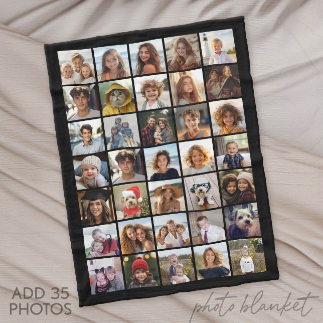 Modernes Minimal Weiß - 35 Foto-Collage Fleecedecke (Custom Fleece Blanket with Photo Collage)