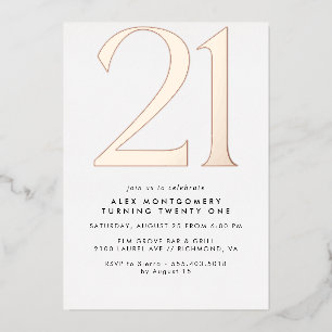 Modernes Minimal   White & Rose Gold 21. Geburtsta Folieneinladung
