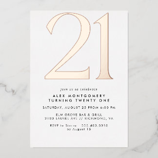 Modernes Minimal | White & Rose Gold 21. Geburtsta Folieneinladung