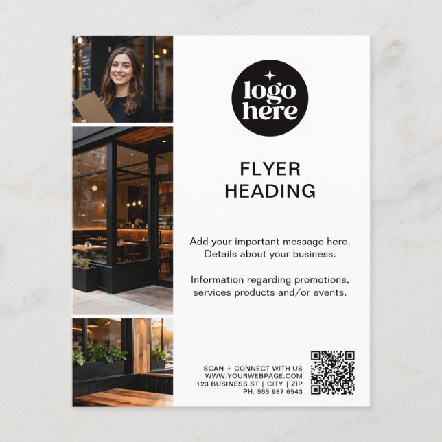 Modernes Minimales 3-Foto-Logo-QR-Code-Geschäft Flyer (Vorne)