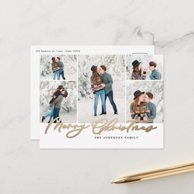 Modernes, minimales 5 Foto Weihnachtsgeschenk Feiertagspostkarte (Vorderseite/Rückseite Beispiel)