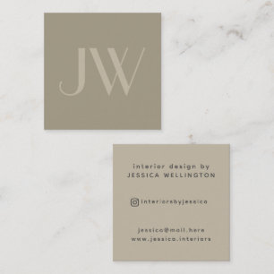 Modernes minimales Beige Monogram Innendesign Quadratische Visitenkarte