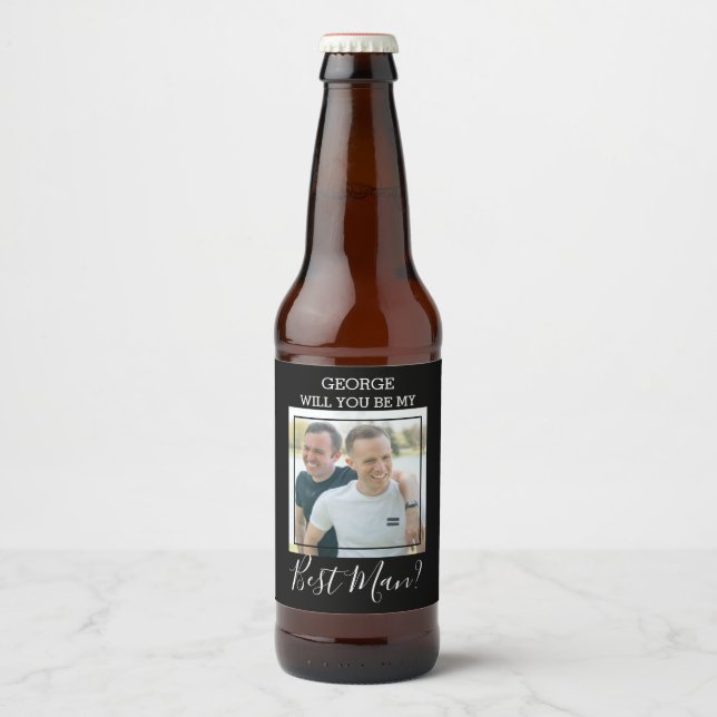 Modernes Minimales Foto | Werden Sie mein Trauzeug Bierflaschenetikett (Vorderseite)