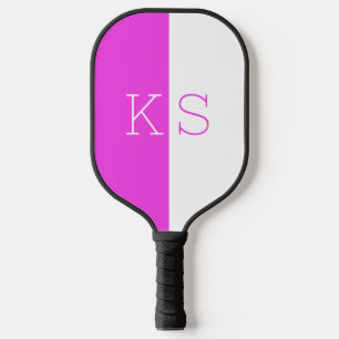 Modernes Minimales Fuchsienrosa und weißes Monogra Pickleball Schläger