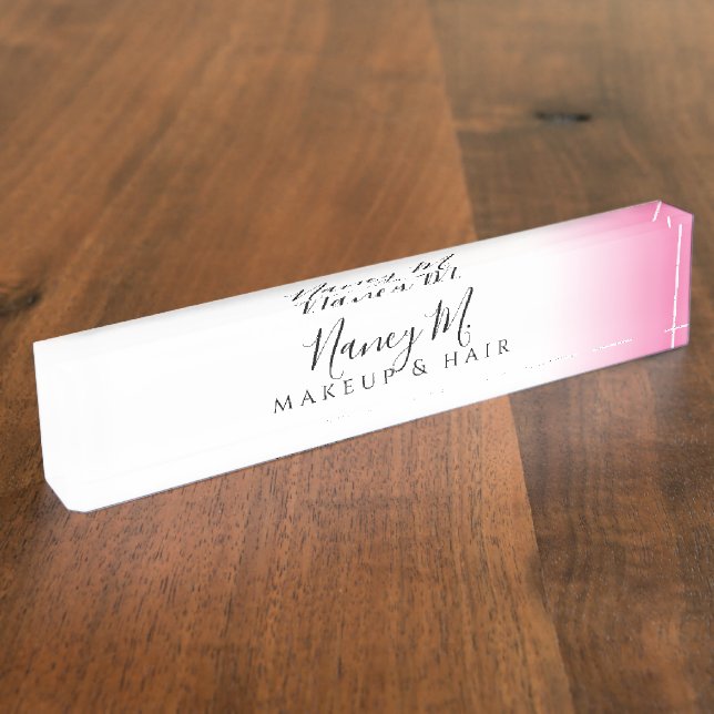 Modernes minimales Gefälle rosa weiße Make-up & Ha Namensplakette (Seite)